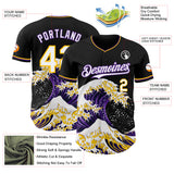 Custom Black White Purple-Gold Japanese Wave Authentic Baseball Jersey
