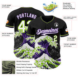 Custom Black White Purple-Neon Green Japanese Wave Authentic Baseball Jersey