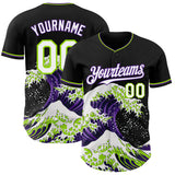 Custom Black White Purple-Neon Green Japanese Wave Authentic Baseball Jersey