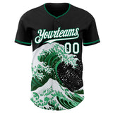 Custom Black White-Kelly Green Japanese Wave Authentic Baseball Jersey