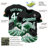 Custom Black White-Kelly Green Japanese Wave Authentic Baseball Jersey