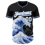 Custom Black White-Light Blue Japanese Wave Authentic Baseball Jersey