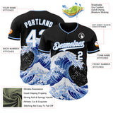 Custom Black White-Light Blue Japanese Wave Authentic Baseball Jersey