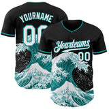Custom Black White-Teal Japanese Wave Authentic Baseball Jersey