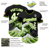 Custom Black White-Neon Green Japanese Wave Authentic Baseball Jersey