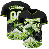 Custom Black White-Neon Green Japanese Wave Authentic Baseball Jersey