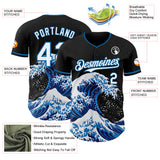 Custom Black White-Blue Japanese Wave Authentic Baseball Jersey