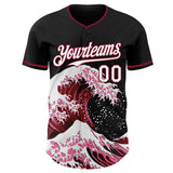 Custom Black White-Crimson Japanese Wave Authentic Baseball Jersey