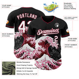 Custom Black White-Crimson Japanese Wave Authentic Baseball Jersey