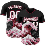 Custom Black White-Crimson Japanese Wave Authentic Baseball Jersey