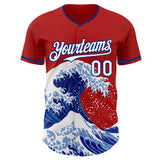 Custom Red White-Royal Japanese Wave Authentic Baseball Jersey