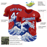 Custom Red White-Royal Japanese Wave Authentic Baseball Jersey