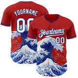 Custom Red White-Royal Japanese Wave Authentic Baseball Jersey