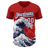 Custom Red White-Navy Japanese Wave Authentic Baseball Jersey