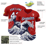 Custom Red White-Navy Japanese Wave Authentic Baseball Jersey