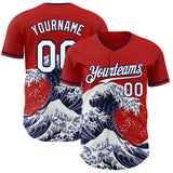 Custom Red White-Navy Japanese Wave Authentic Baseball Jersey