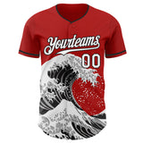 Custom Red White-Black Japanese Wave Authentic Baseball Jersey