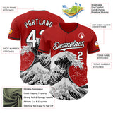 Custom Red White-Black Japanese Wave Authentic Baseball Jersey