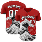 Custom Red White-Black Japanese Wave Authentic Baseball Jersey