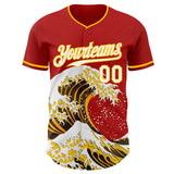 Custom Red White-Gold Japanese Wave Authentic Baseball Jersey