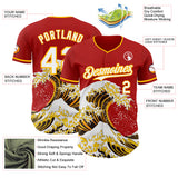 Custom Red White-Gold Japanese Wave Authentic Baseball Jersey