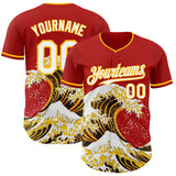 Custom Red White-Gold Japanese Wave Authentic Baseball Jersey