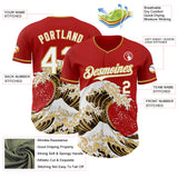 Custom Red White-Old Gold Japanese Wave Authentic Baseball Jersey