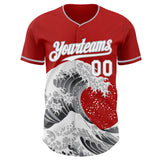 Custom Red White-Gray Japanese Wave Authentic Baseball Jersey