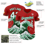 Custom Red White-Kelly Green Japanese Wave Authentic Baseball Jersey