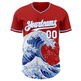 Custom Red White-Light Blue Japanese Wave Authentic Baseball Jersey