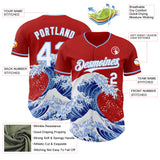 Custom Red White-Light Blue Japanese Wave Authentic Baseball Jersey