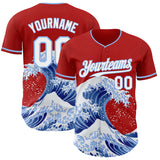 Custom Red White-Light Blue Japanese Wave Authentic Baseball Jersey