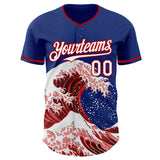 Custom Royal White-Red Japanese Wave Authentic Baseball Jersey