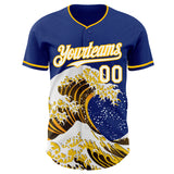 Custom Royal White-Gold Japanese Wave Authentic Baseball Jersey