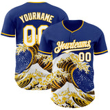 Custom Royal White-Gold Japanese Wave Authentic Baseball Jersey