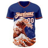 Custom Royal White-Orange Japanese Wave Authentic Baseball Jersey