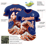 Custom Royal White-Orange Japanese Wave Authentic Baseball Jersey