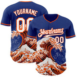 Custom Royal White-Orange Japanese Wave Authentic Baseball Jersey