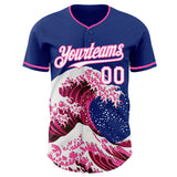 Custom Royal White-Pink Japanese Wave Authentic Baseball Jersey