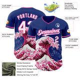 Custom Royal White-Pink Japanese Wave Authentic Baseball Jersey