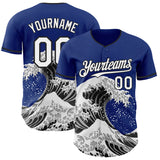 Custom Royal White-Black Japanese Wave Authentic Baseball Jersey
