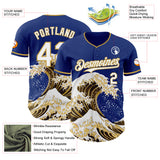 Custom Royal White-Old Gold Japanese Wave Authentic Baseball Jersey