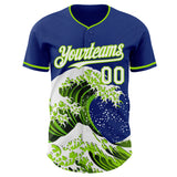 Custom Royal White-Neon Green Japanese Wave Authentic Baseball Jersey