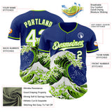 Custom Royal White-Neon Green Japanese Wave Authentic Baseball Jersey