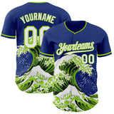 Custom Royal White-Neon Green Japanese Wave Authentic Baseball Jersey