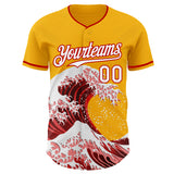 Custom Gold White-Red Japanese Wave Authentic Baseball Jersey