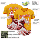 Custom Gold White-Red Japanese Wave Authentic Baseball Jersey