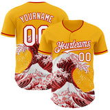 Custom Gold White-Red Japanese Wave Authentic Baseball Jersey