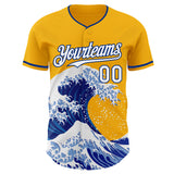 Custom Gold White-Royal Japanese Wave Authentic Baseball Jersey