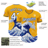 Custom Gold White-Royal Japanese Wave Authentic Baseball Jersey